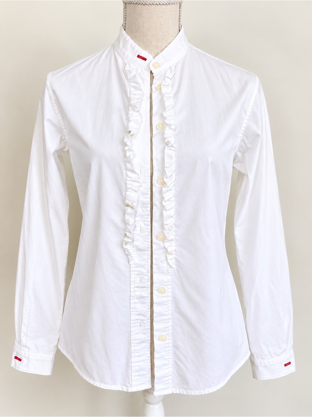 Ines de la Fressange Uniqlo White Ruffle Button Down Shirt M